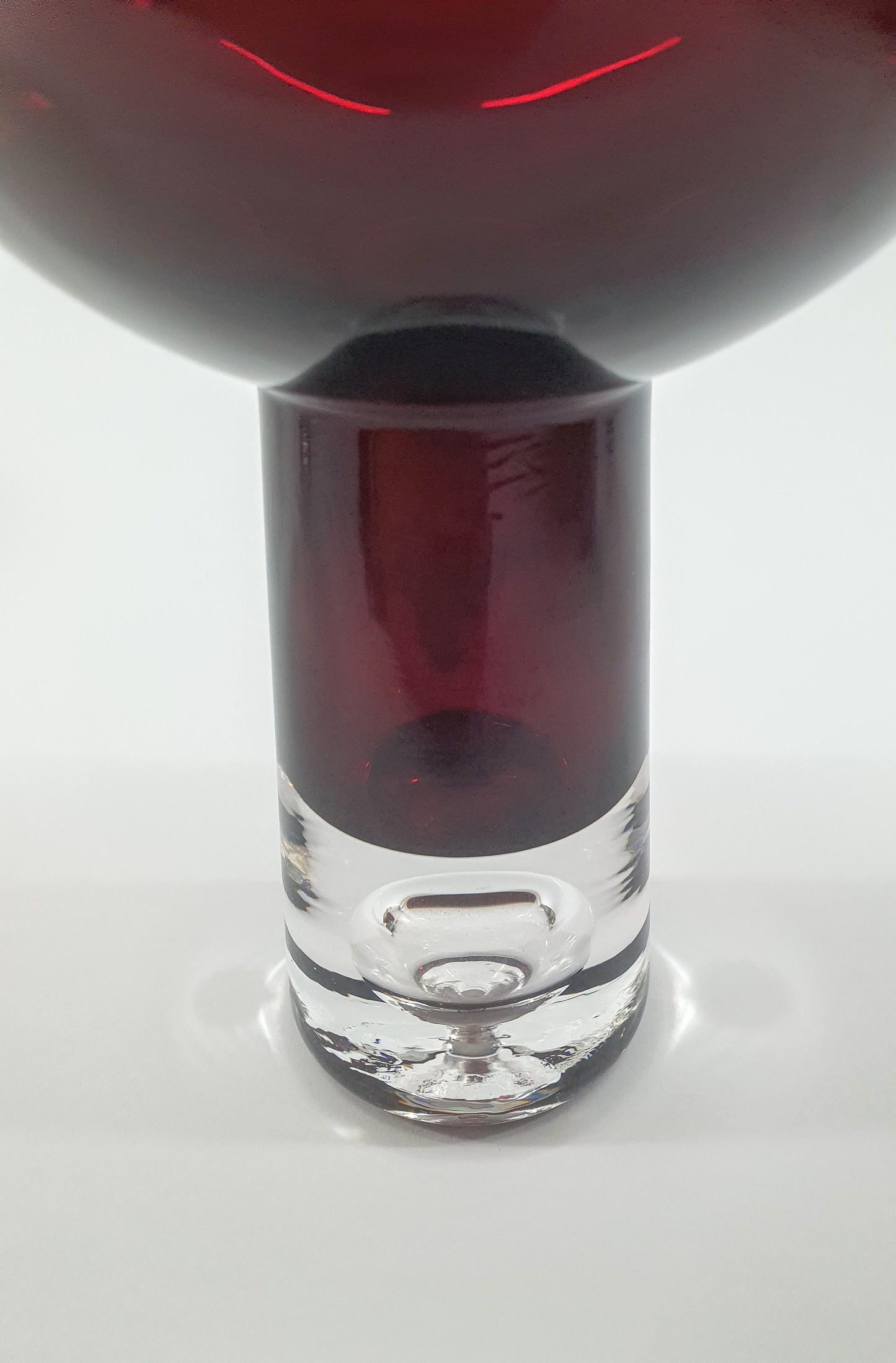Vintage Krosno Red Art Glass Stemmed Candle Holder with Bubble Base, c1980s