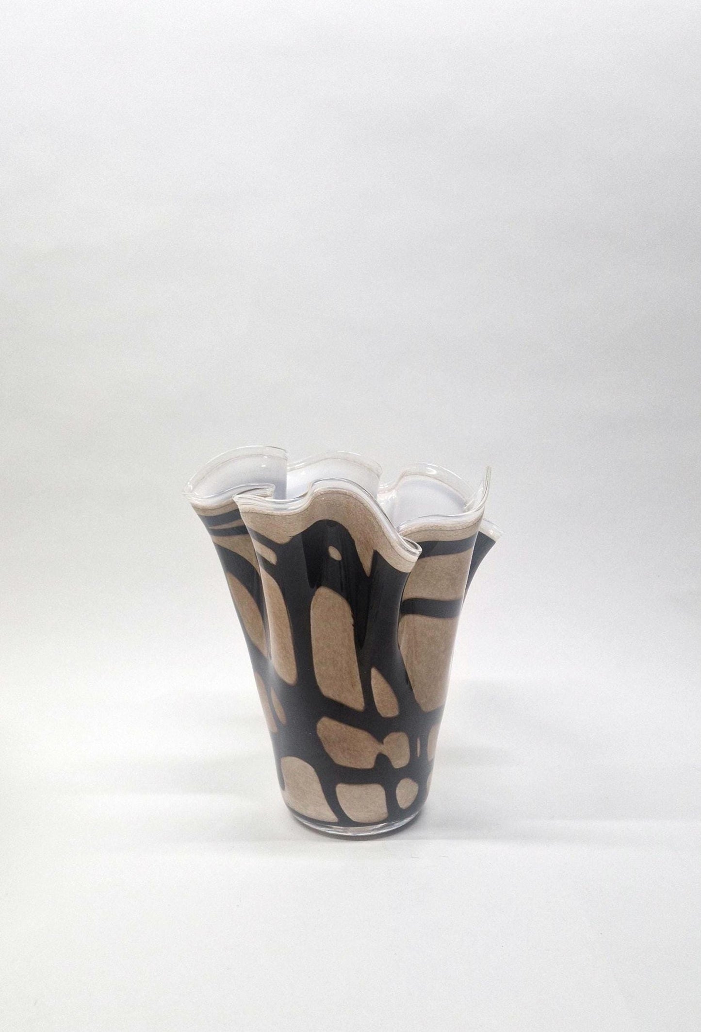 Contemporary Krosno Glass, Brown and Beige Handerchief Vase.  c1980