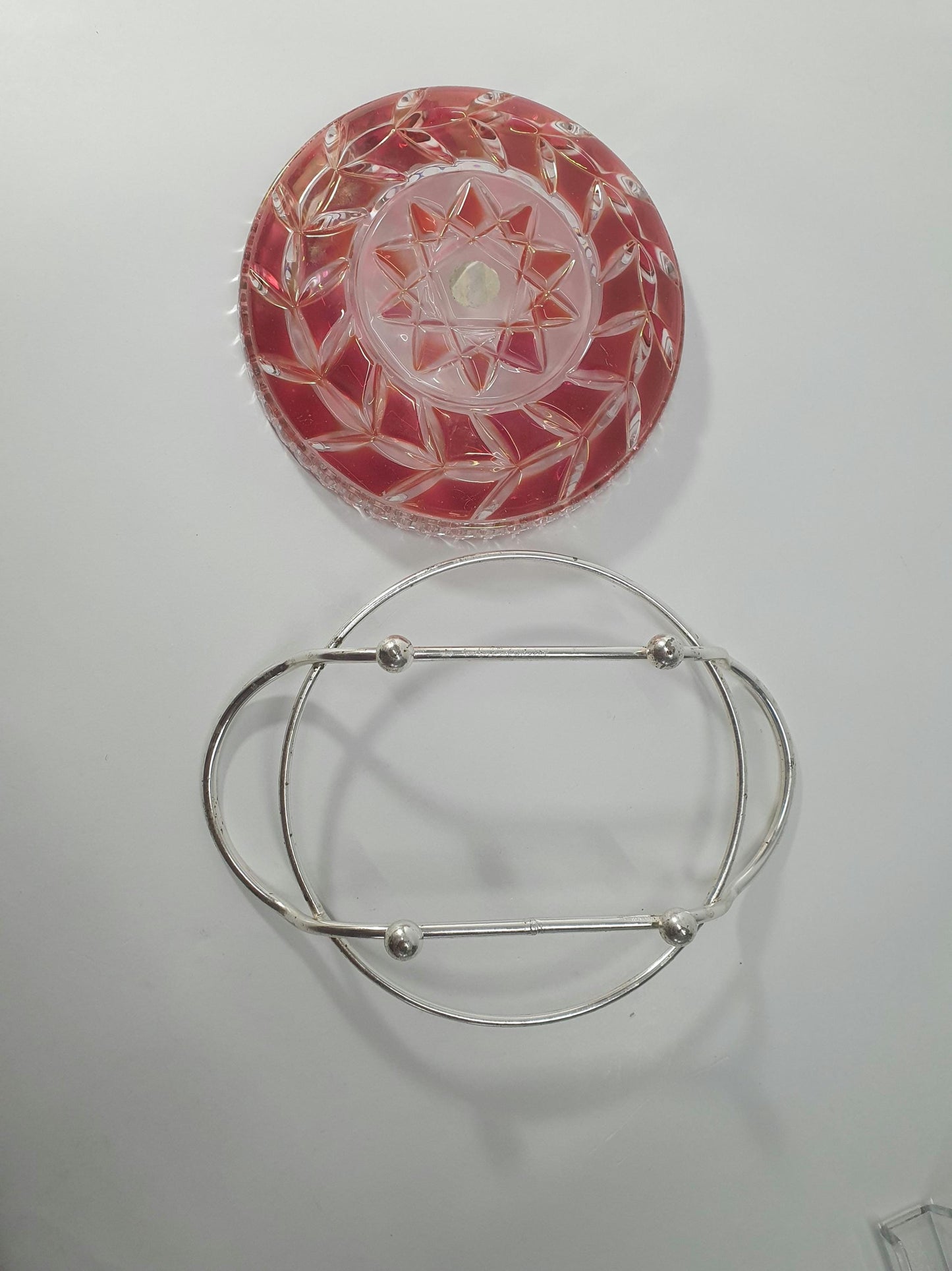 Mid Century Walther Kristallglas Dish with Chrome Serving handles. c 1960/70s