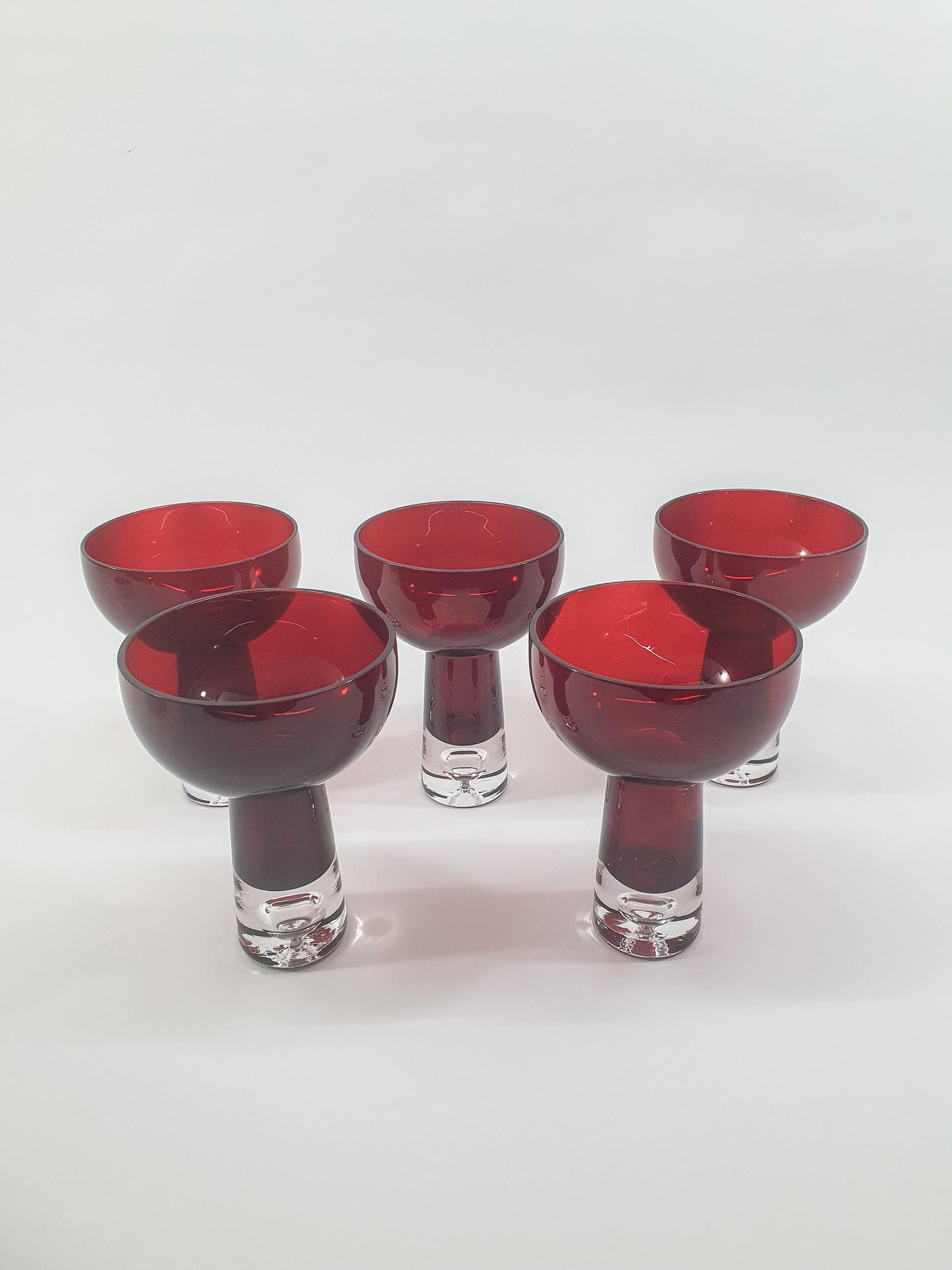 Vintage Krosno Red Art Glass Stemmed Candle Holder with Bubble Base, c1980s