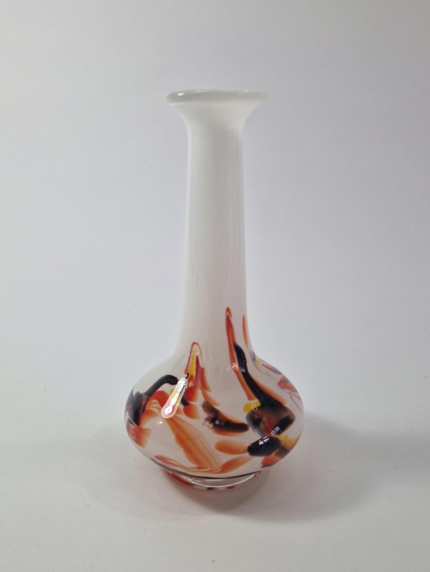 Vintage Opaline Florentine Orange and Brown Art Glass Vase. c1970s