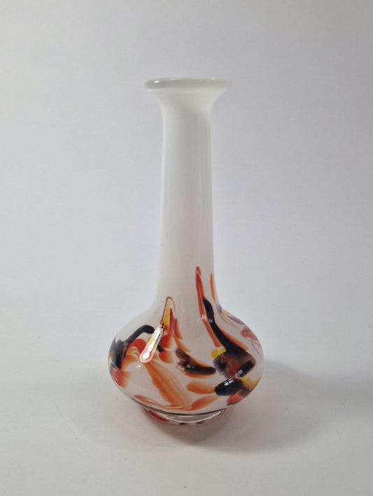 Vintage Opaline Florentine Orange and Brown Art Glass Vase. c1970s