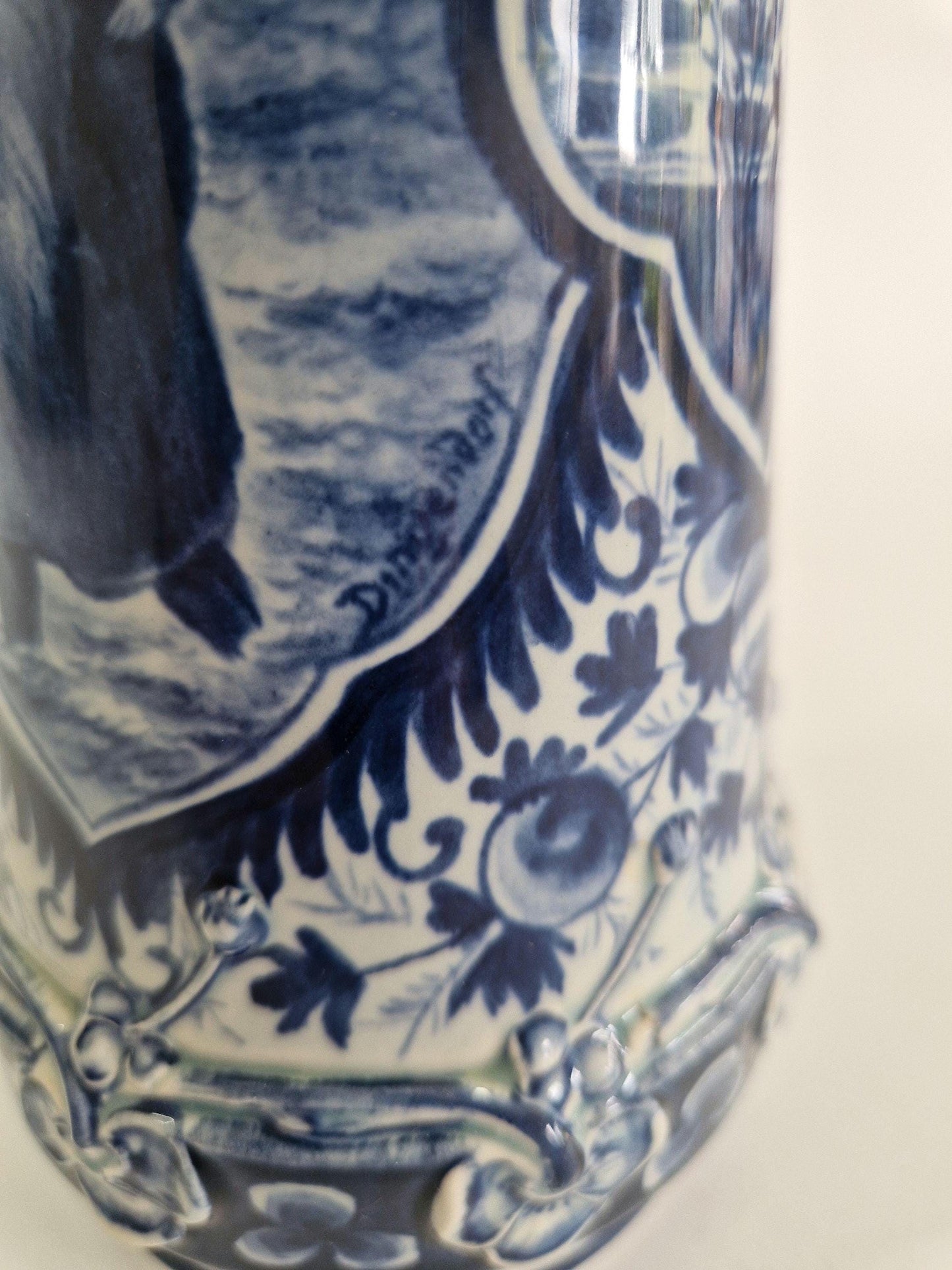 Vintage Blue and White Delft Vase with Handles, signed Digendorf. Hand Painted. c1880