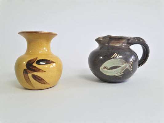 Vintage Fishley Holland Creamer & Cannie Ridge Vase Set