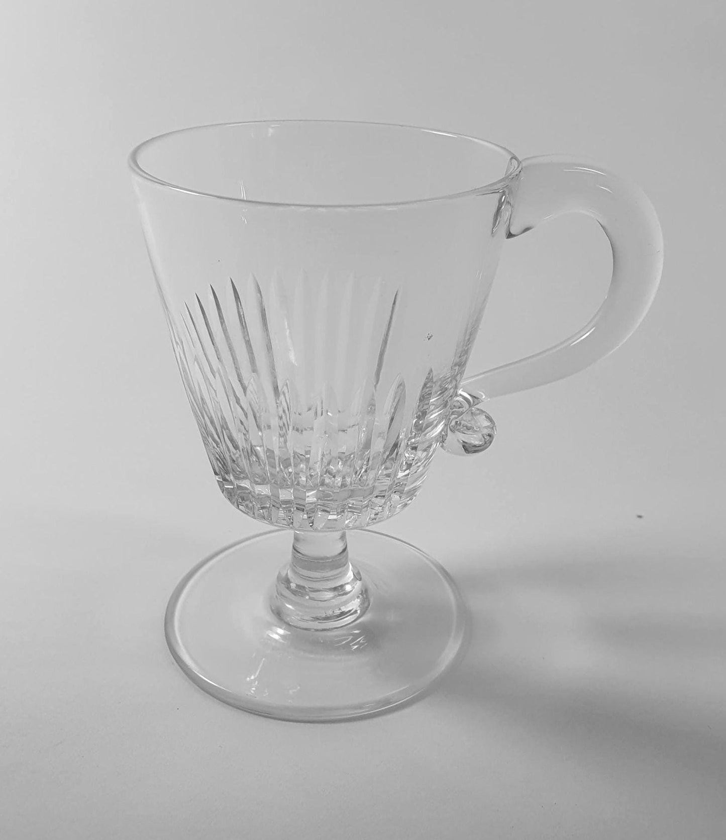 Victorian Blaze Cut Crystal Glass Custard Cups with Handles. Set of 5