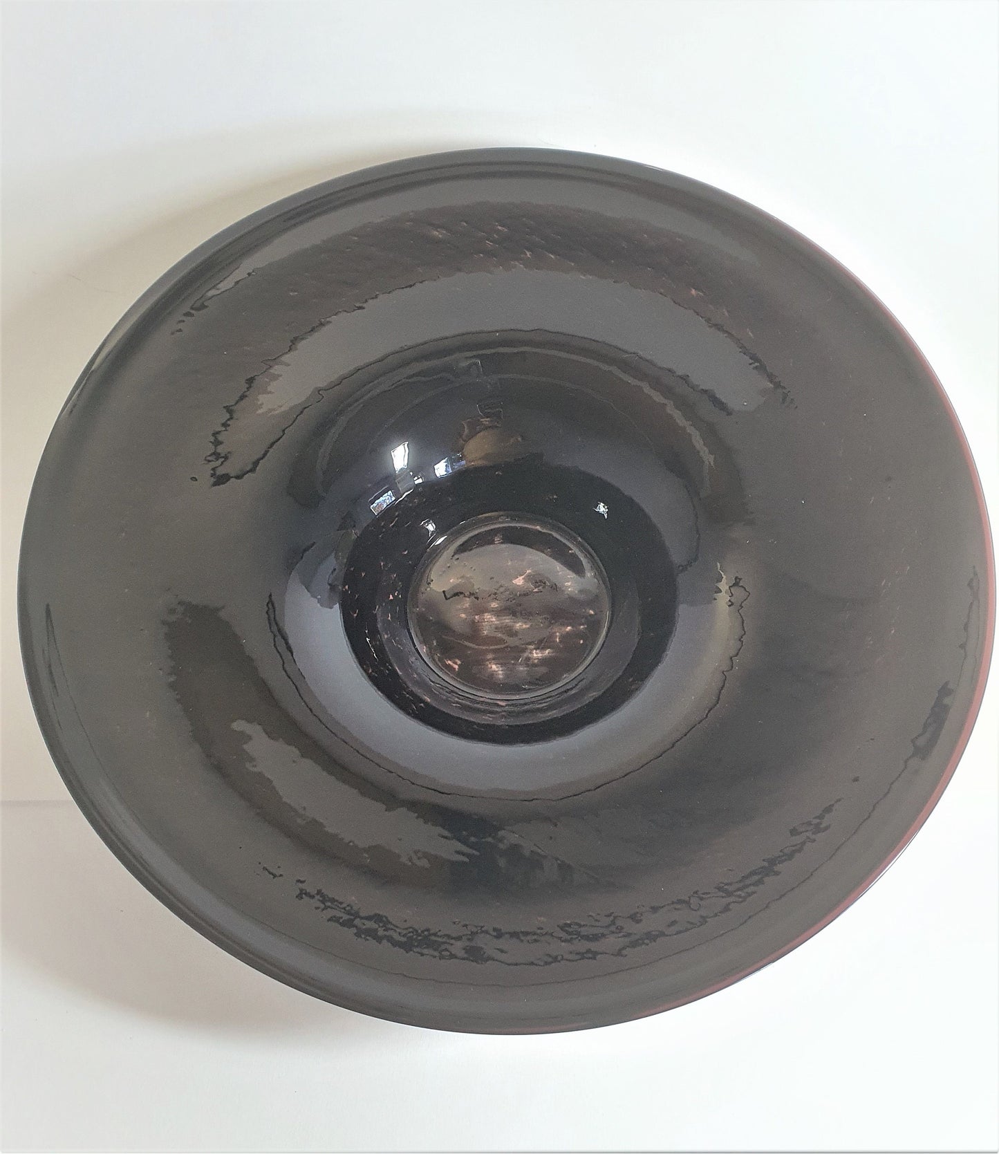 Rare Contemporary Krosno Glass, Marbleised Brown and Cream Flat Bowl by Jozef Jankowski c1980
