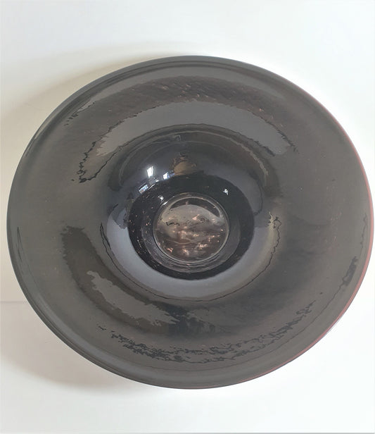 Rare Contemporary Krosno Glass, Marbleised Brown and Cream Flat Bowl by Jozef Jankowski c1980