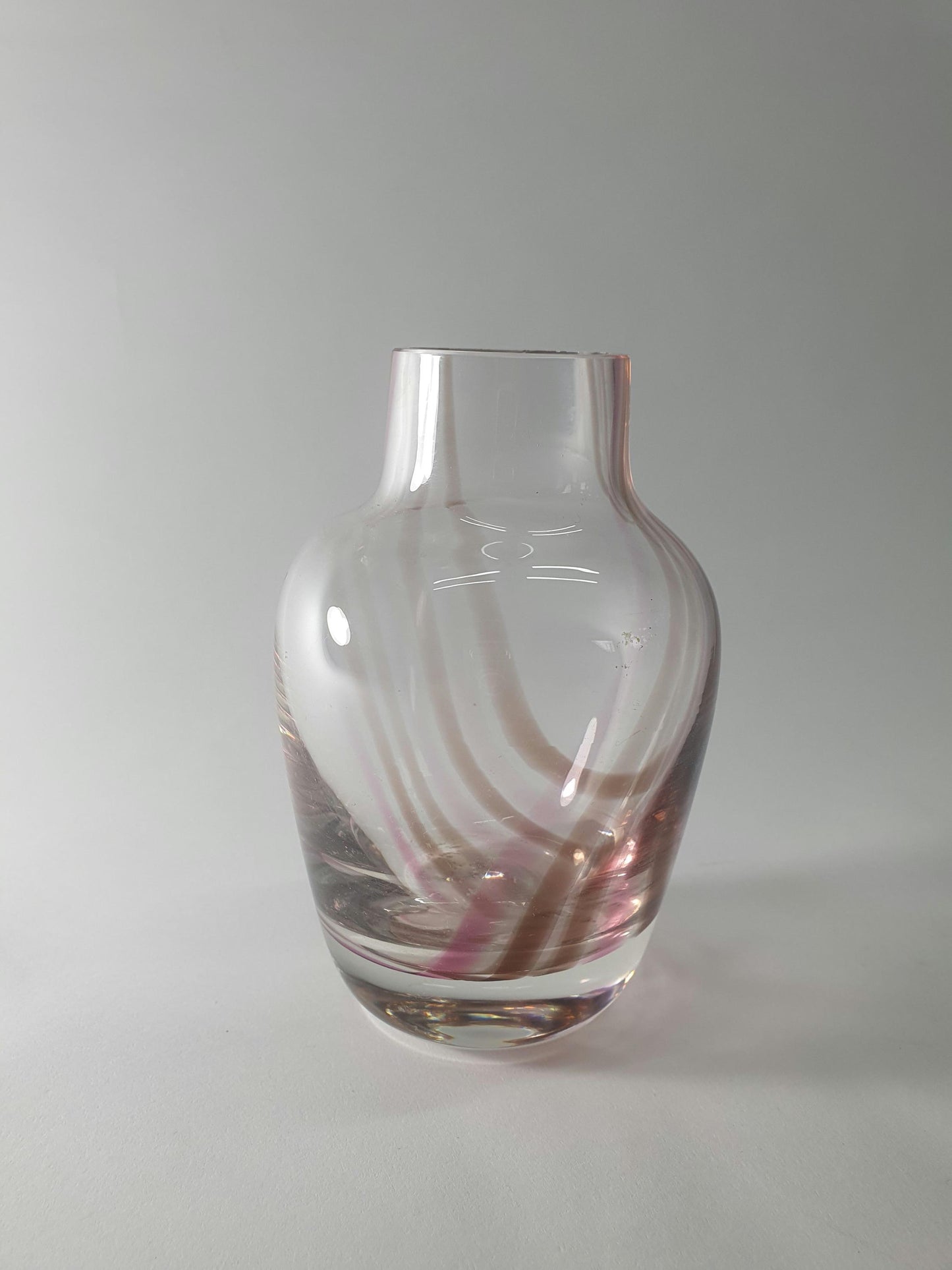 Vintage Caithness Oban Glass Bud Vase: Pink & Brown Heather Stripes, 1960s