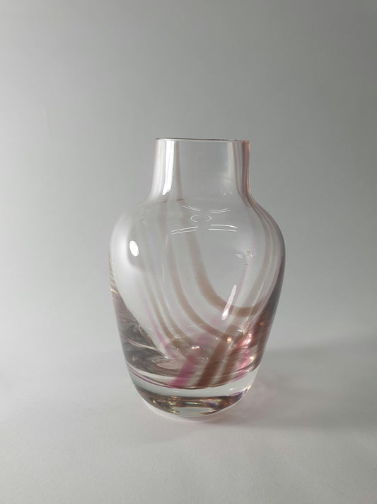 Vintage Caithness Oban Glass Bud Vase: Pink & Brown Heather Stripes, 1960s