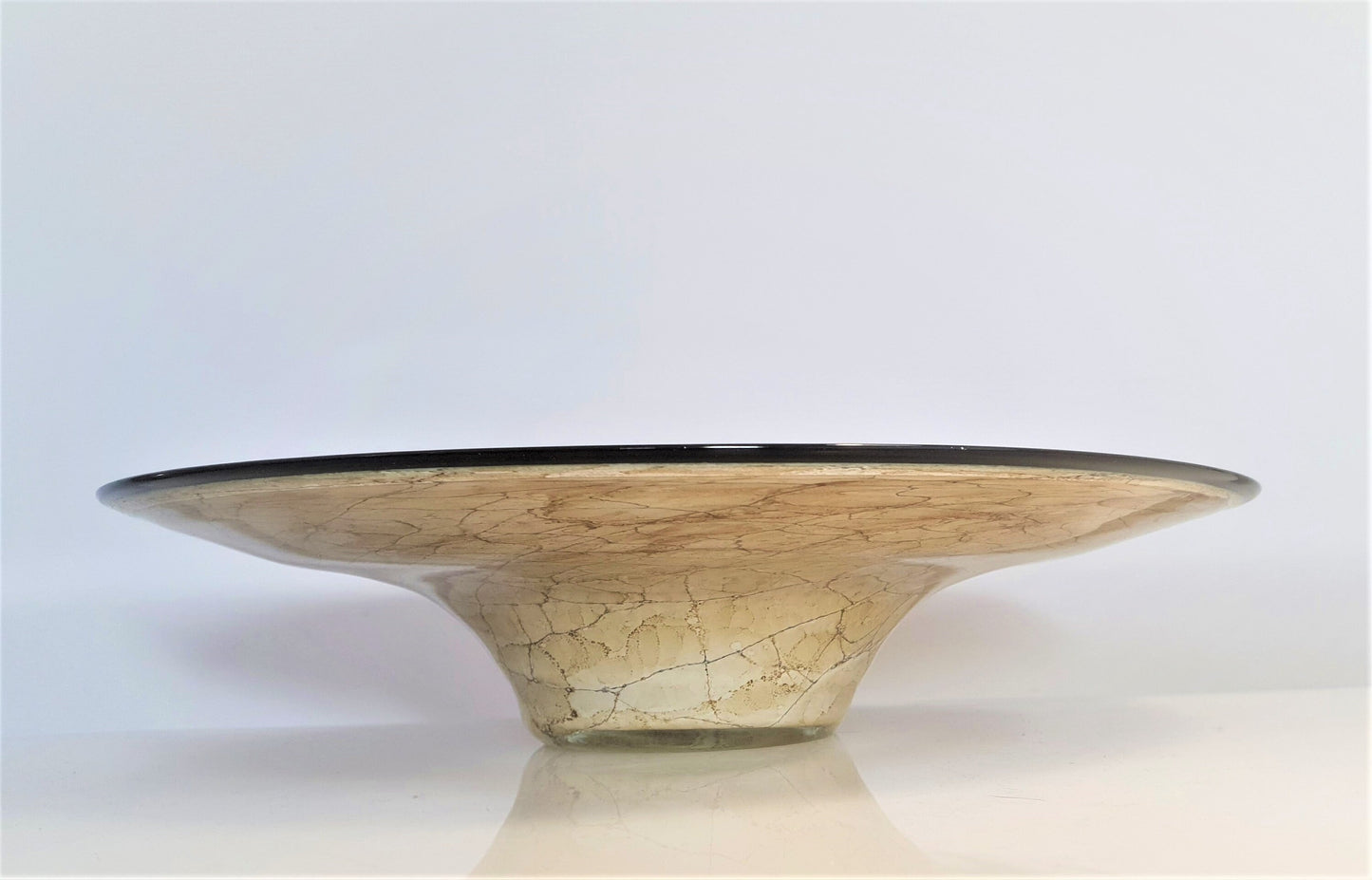 Rare Contemporary Krosno Glass, Marbleised Brown and Cream Flat Bowl by Jozef Jankowski c1980