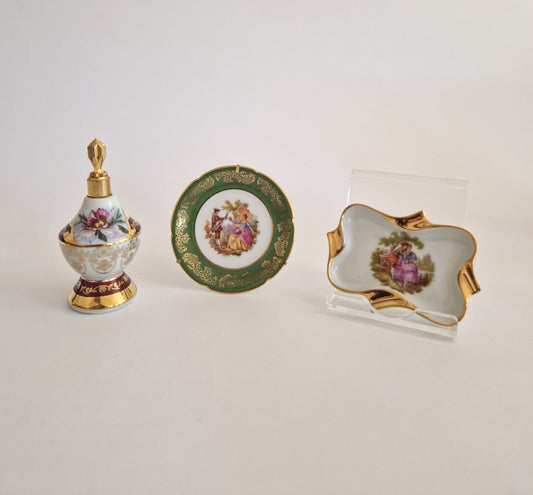 Vintage Limoges Fragonard Ring Dish Set: Courting Couple Porcelain Decor