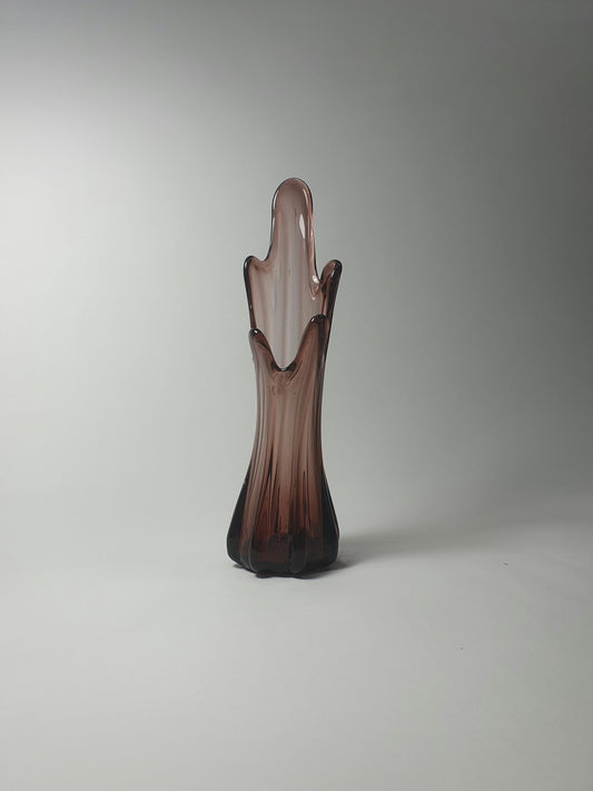 Mid Century Smoky Amber Glass Vase: 5 Finger Swung Posy, 1970s