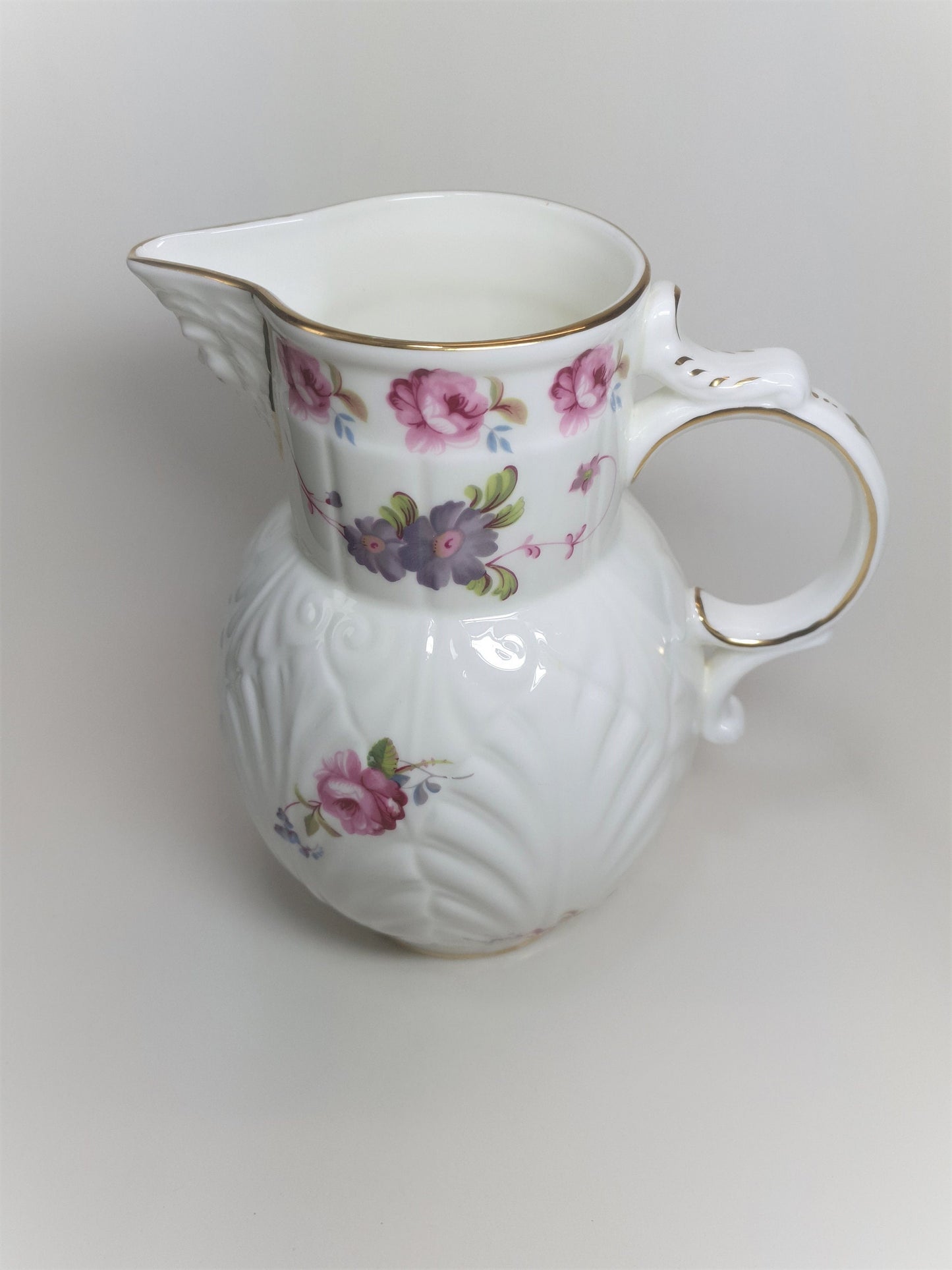 Vintage Coalport Bone China Jug: Mask Head Spout, Floral Design, Gold Rim (c1979)