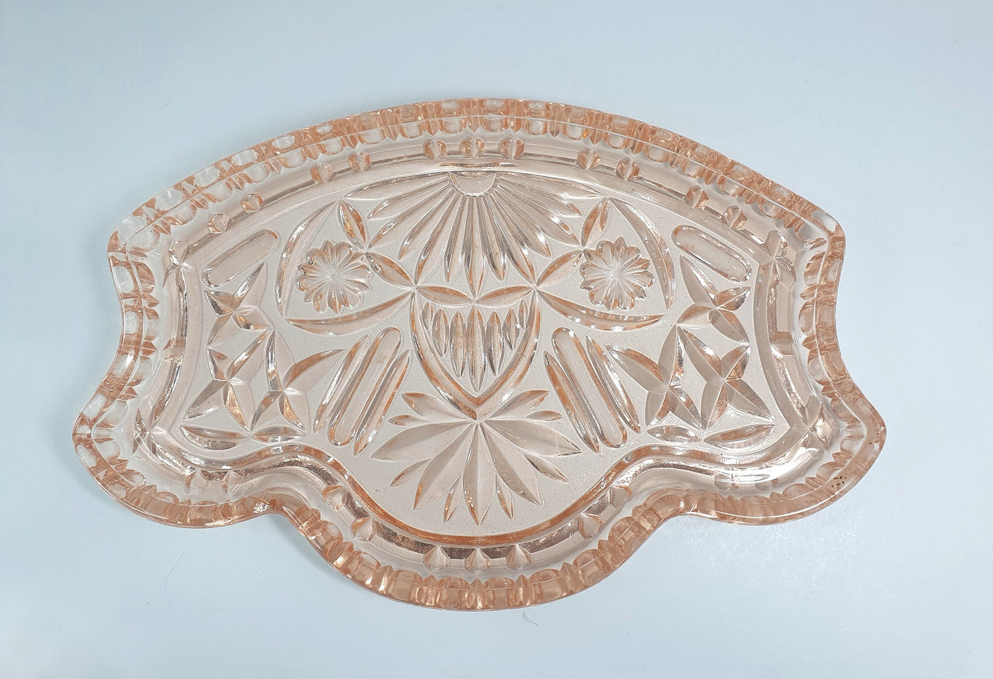 Art Deco Pink Depression Glass Dressing Table Set, Tray and Candle Stick Holders. Vanity Tray Set. Boudoir Set. c1930-40.  Mother's Day gift