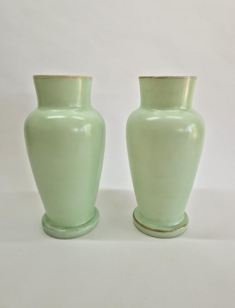 Victorian Opaline Glass Vases: Hand-Painted Floral Decor, 1800s