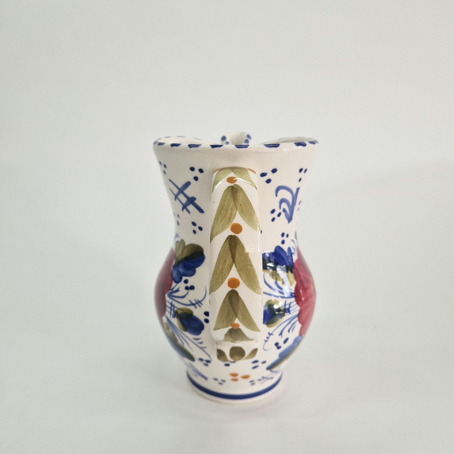 Vintage Benjamin Catalan Milk Jug with Pinched Spout, Hand-painted Flowers and Patterns. c1970s