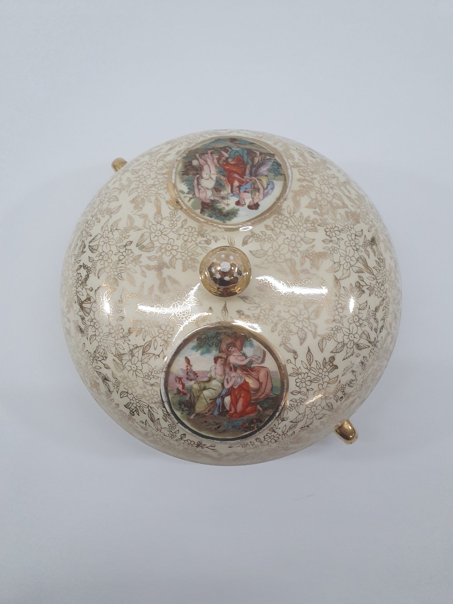 Vintage Empire Ware Chintz Bowl with Lid: Gold Floral Design, c1940-50s
