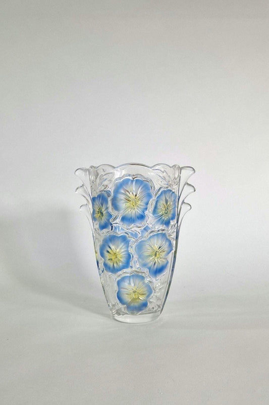 Vintage Walther Glas Blue and Yellow Daisy Vase. c1970s