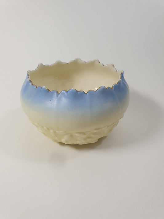 Edwardian Locke & Co Trinket Bowl: Ivory, Blush, and Blue with Gold Scalloped Edge