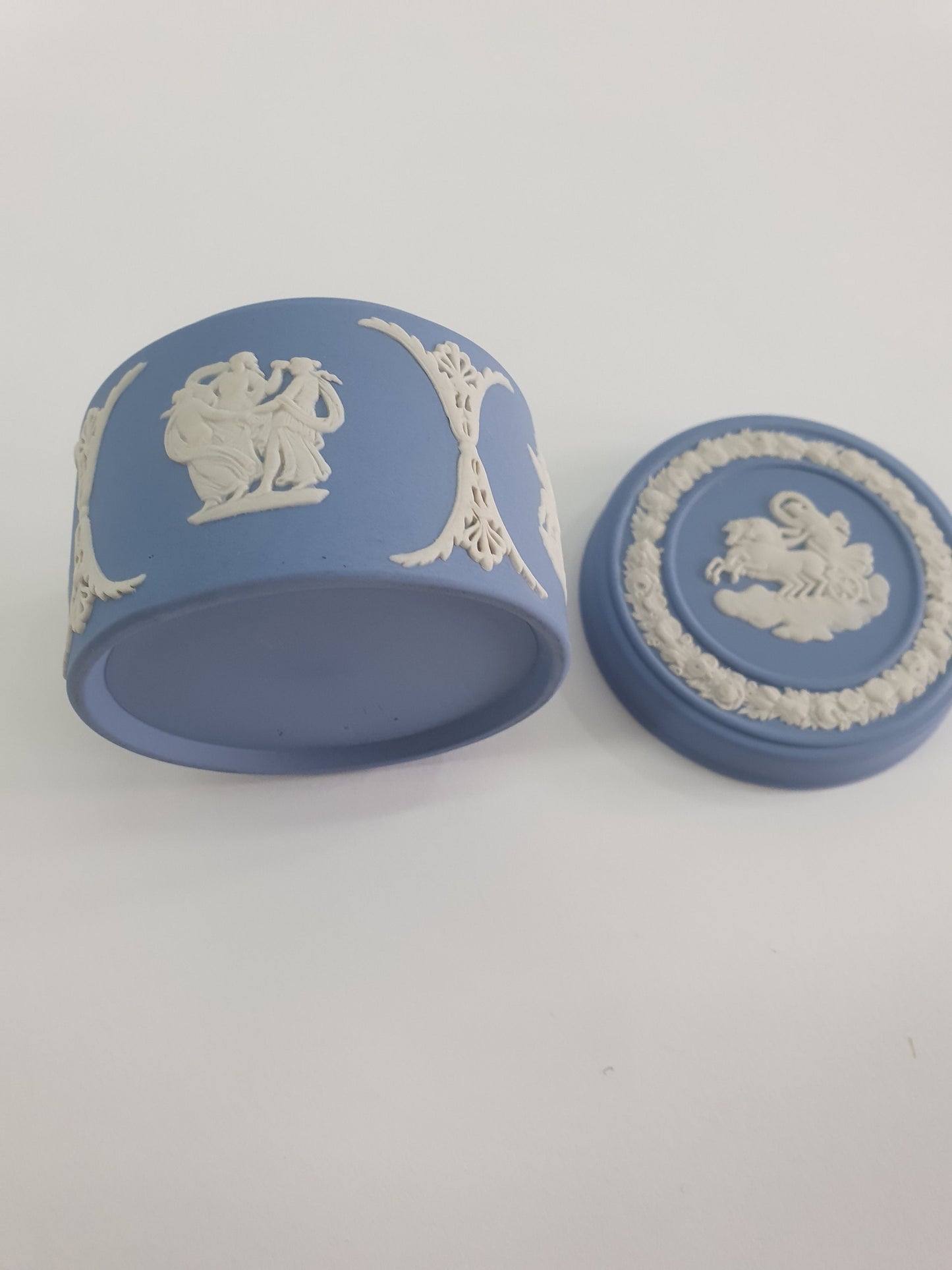 Vintage Wedgwood Blue, Jasperware Trinket Box, Aurora and Chariot.  c1973