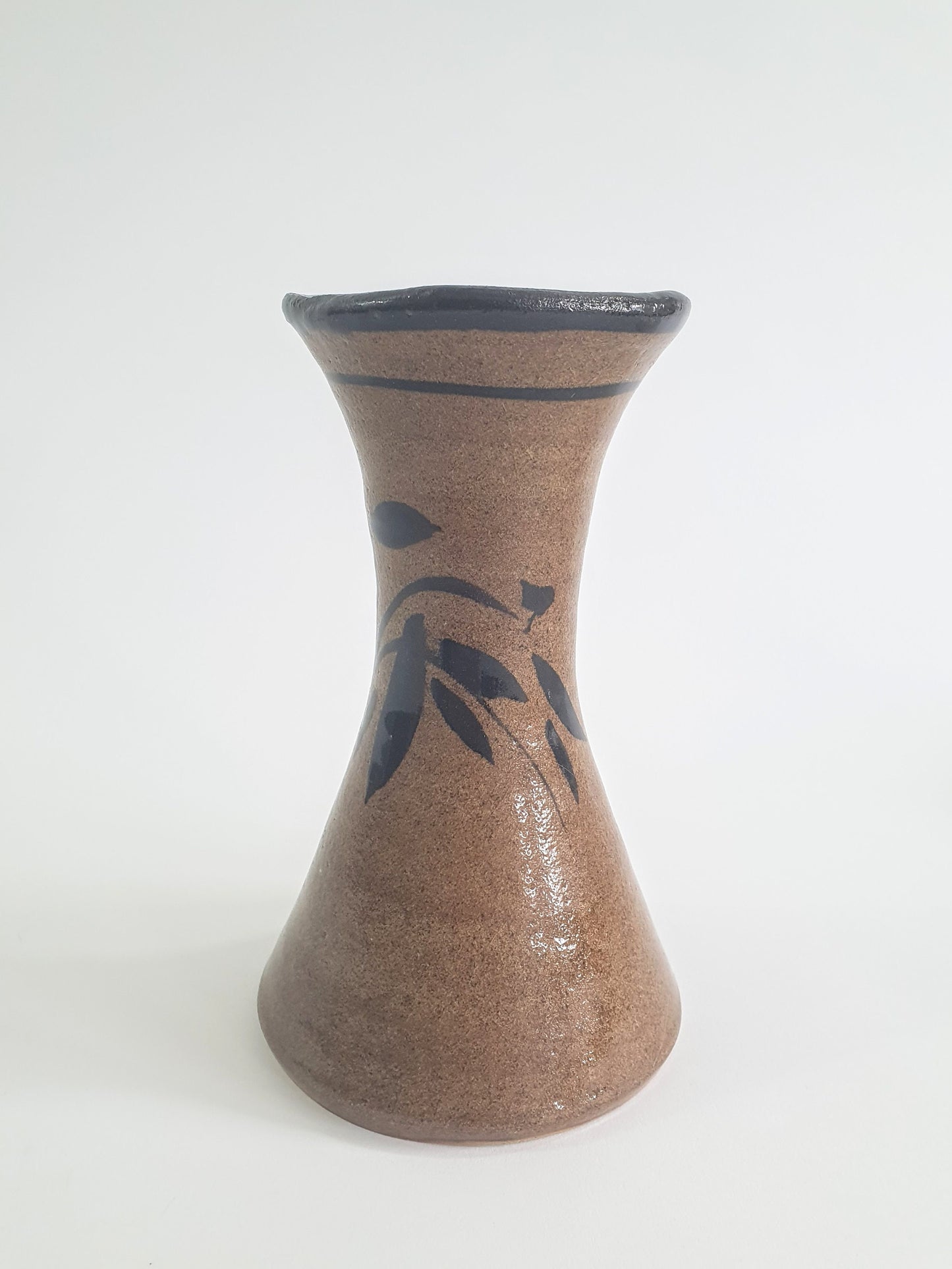 Vintage Jeremy Leach Tenmoku Pottery Vase: Moorlands Brown Leaf Design