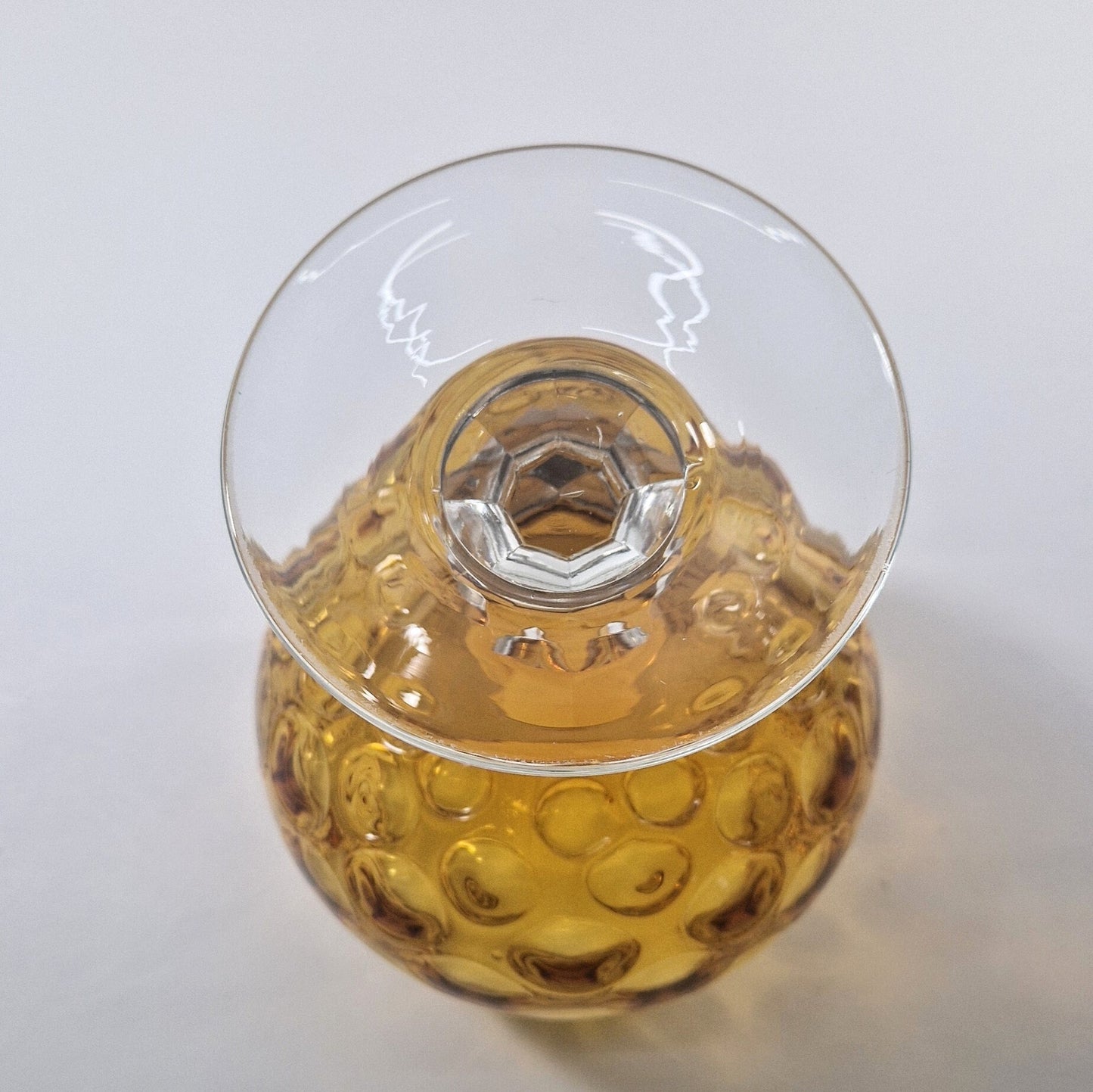 Vintage Amber Optic Glass Brandy Snifter: Cut Glass Stem, c1970s