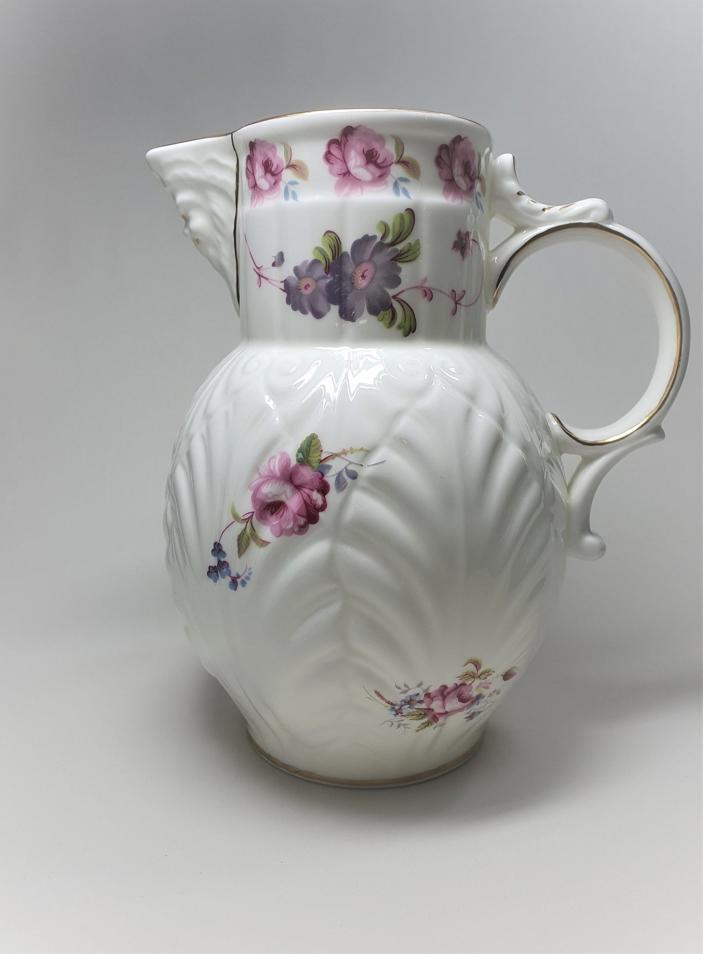 Vintage Coalport Bone China Jug: Mask Head Spout, Floral Design, Gold Rim (c1979)