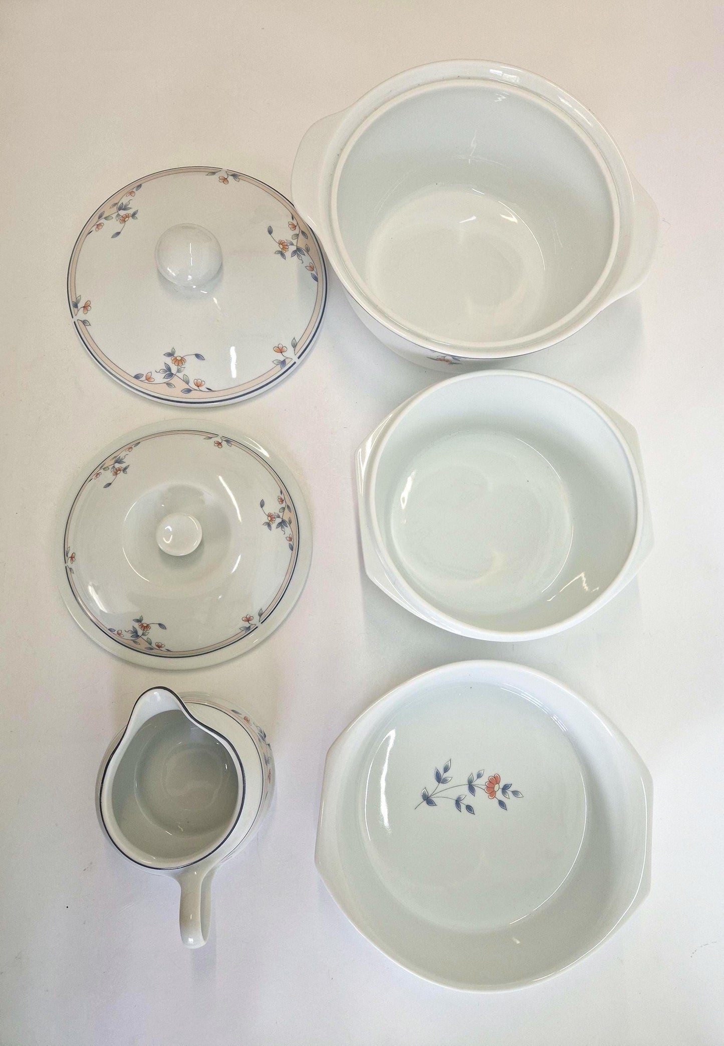 Vintage Princess House Porcelain Serving Set: Melody Tureens, Pie Dish, Gravy Boat