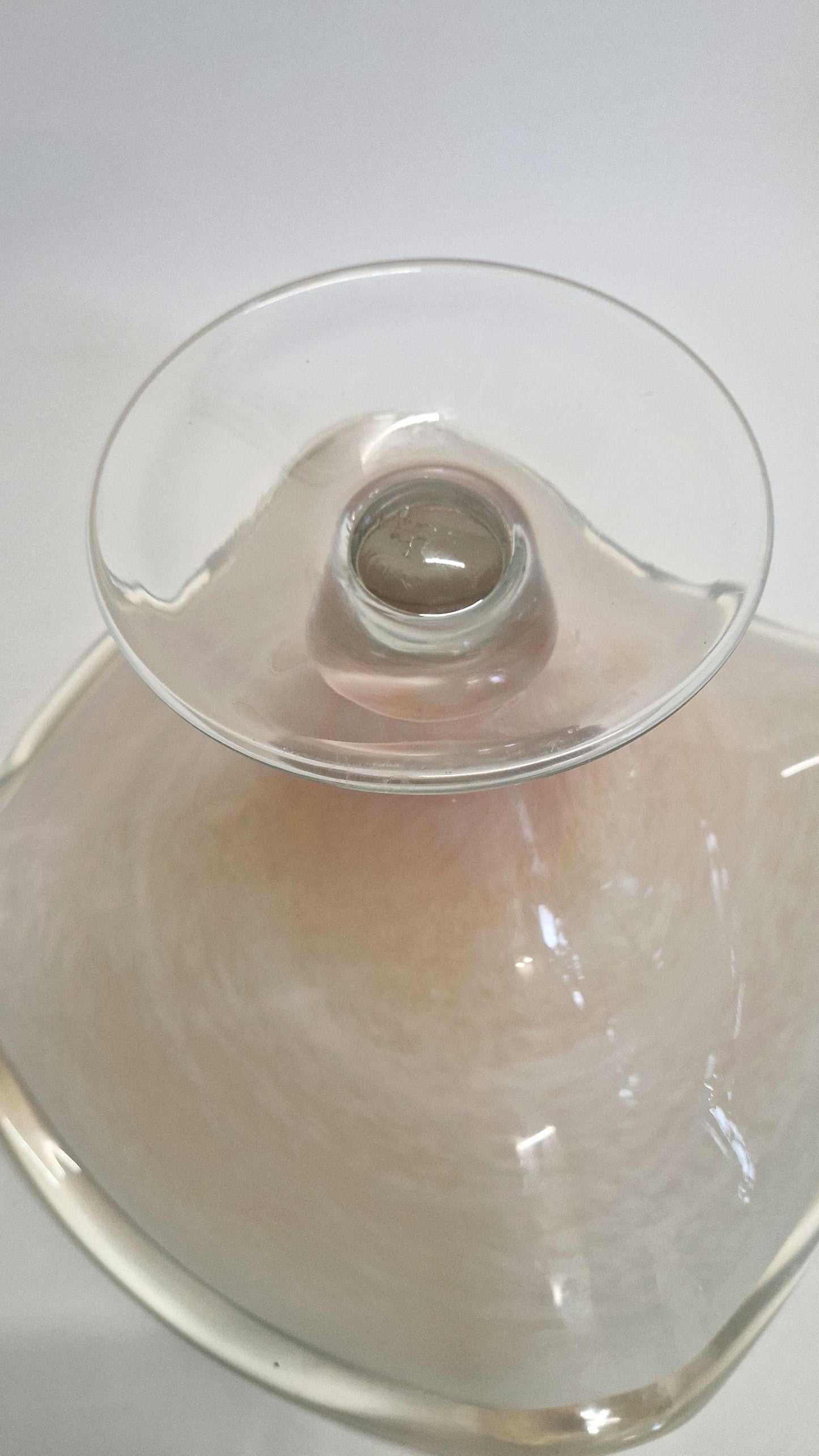 Vintage Wavy Pearlescent Glass Bowl, attributed to Tomarro, Murano Glass.