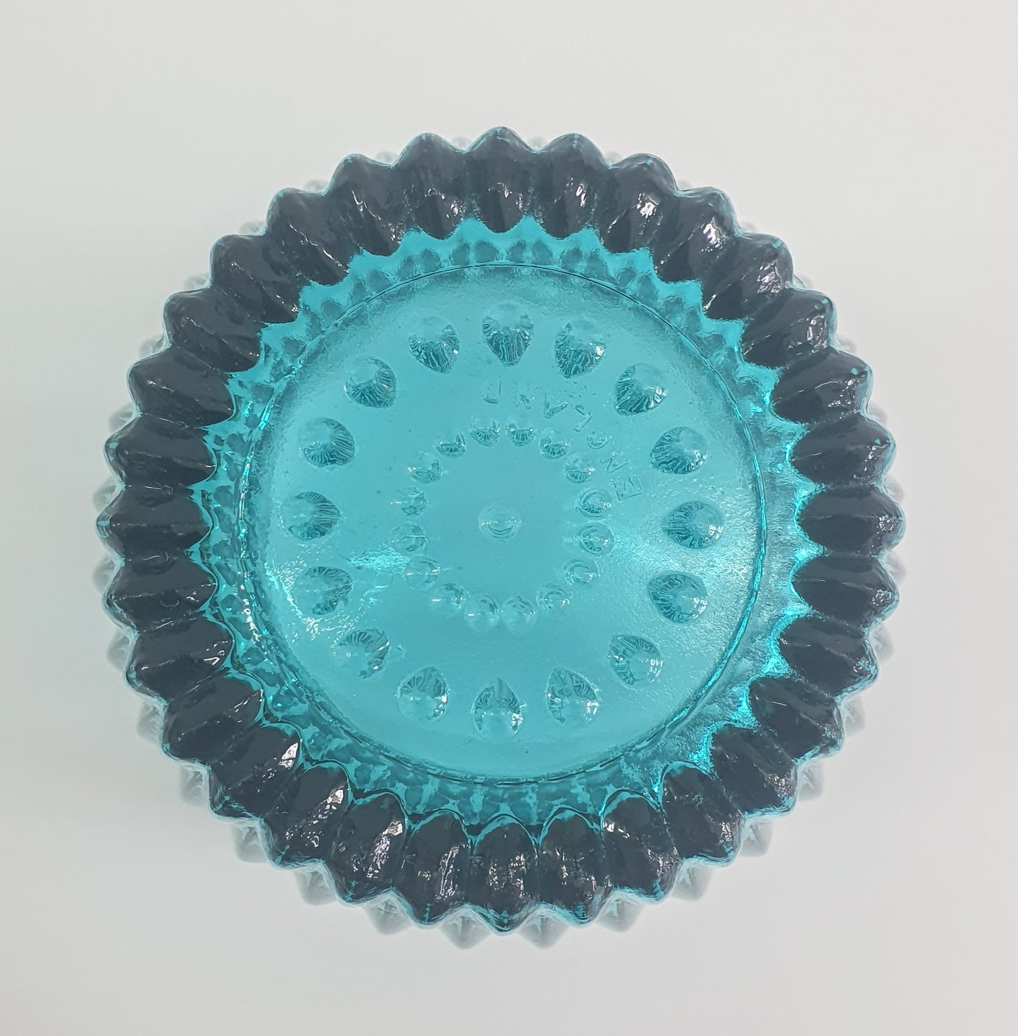 Vintage Turquoise Scalloped Topped Glass Vase.  c1970