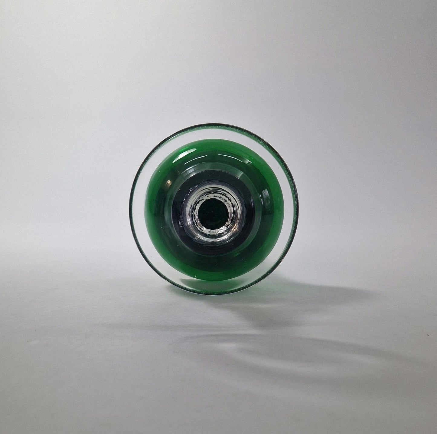 1960s Green Glass Fluted Vase with Clear Spiral Stem and Base. Mid Century Modern.