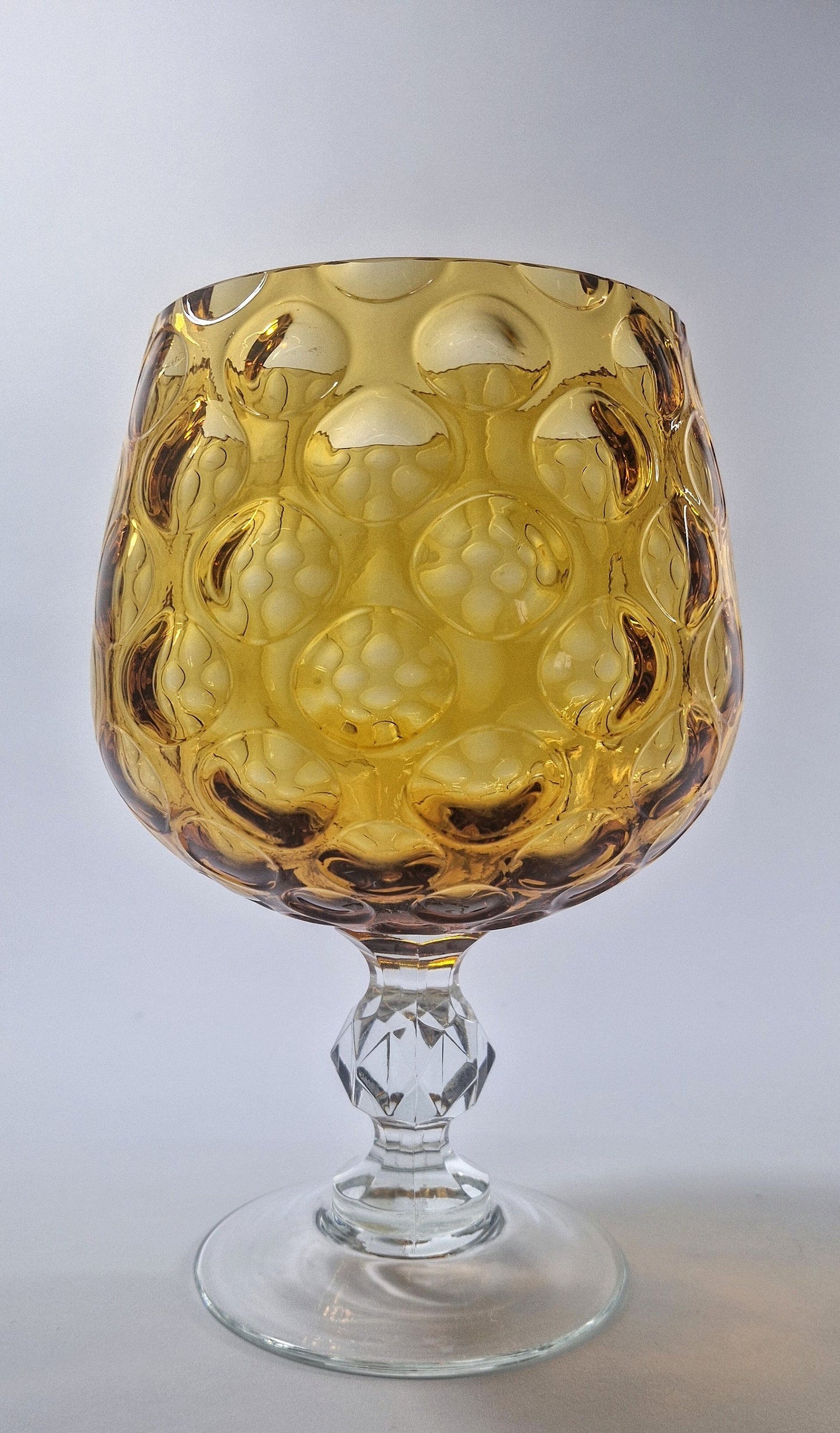 Vintage Amber Optic Glass Brandy Snifter: Cut Glass Stem, c1970s